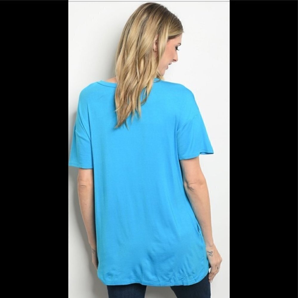 3/$15 Cerulean Blue Ruffled Blouse with Pockets - Picture 4 of 6